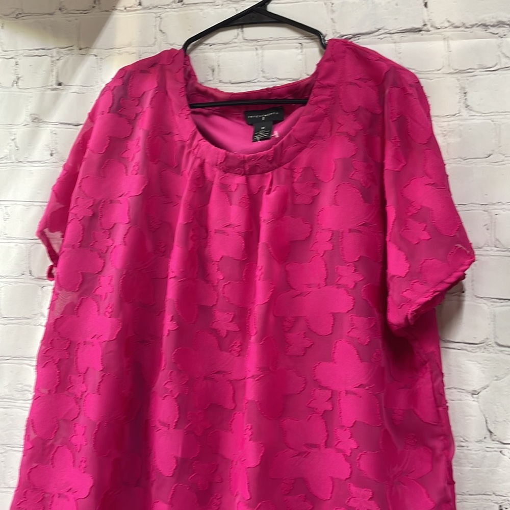 Investments II 1x hot pink Barbiecore appliqué floral sheer top - Picture 2 of 6